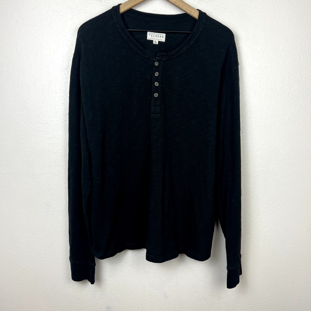 Tecovas Ranch Wear Western Mens XL Slub Knit Faded Black Henley Long Sleeve